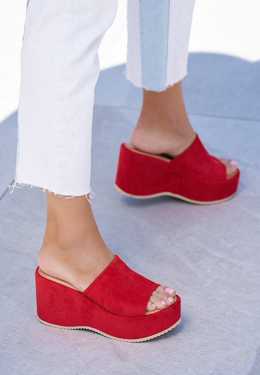 дамски чехли на платформа Belona червен