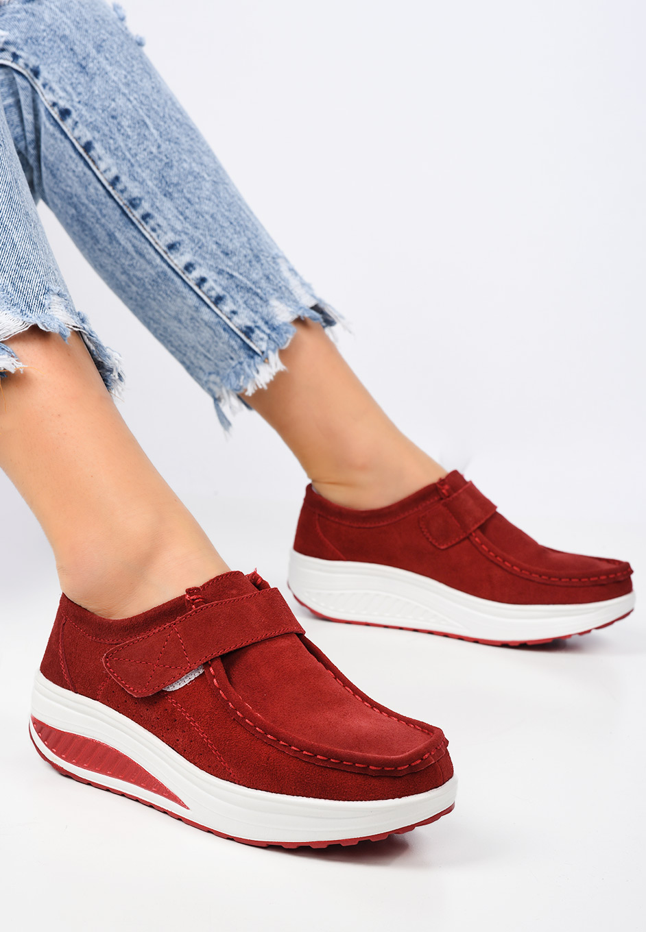 Мокасини от естествена кожа Justina 2A червен