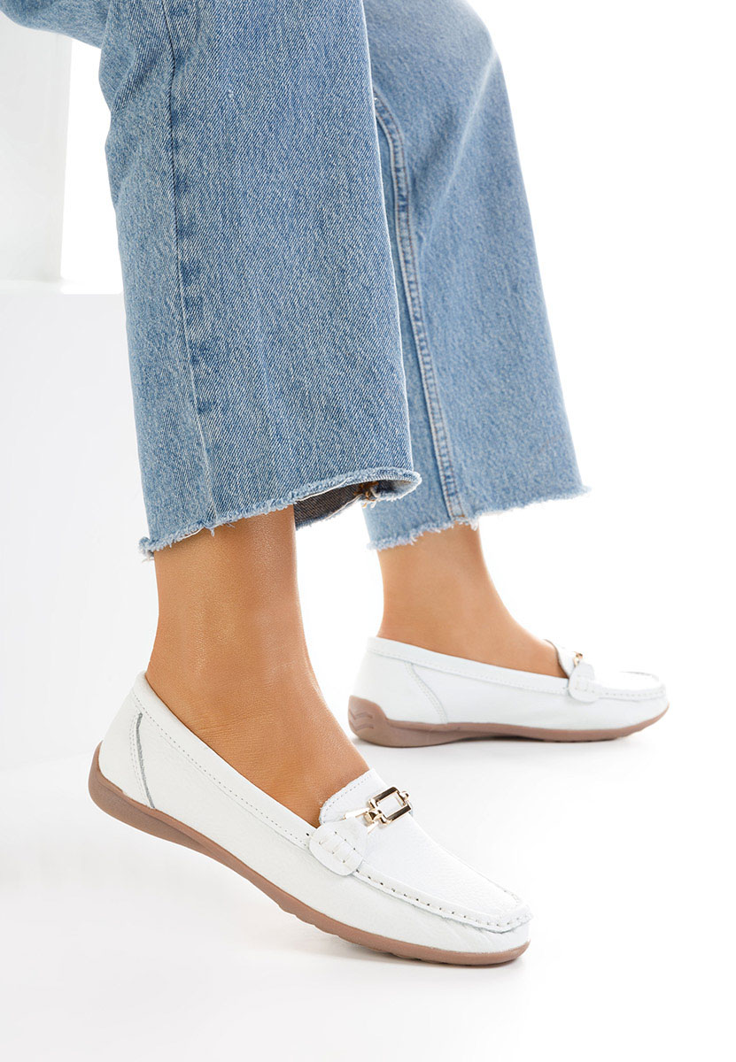 Дамски мокасини естествена кожа бели Celetina