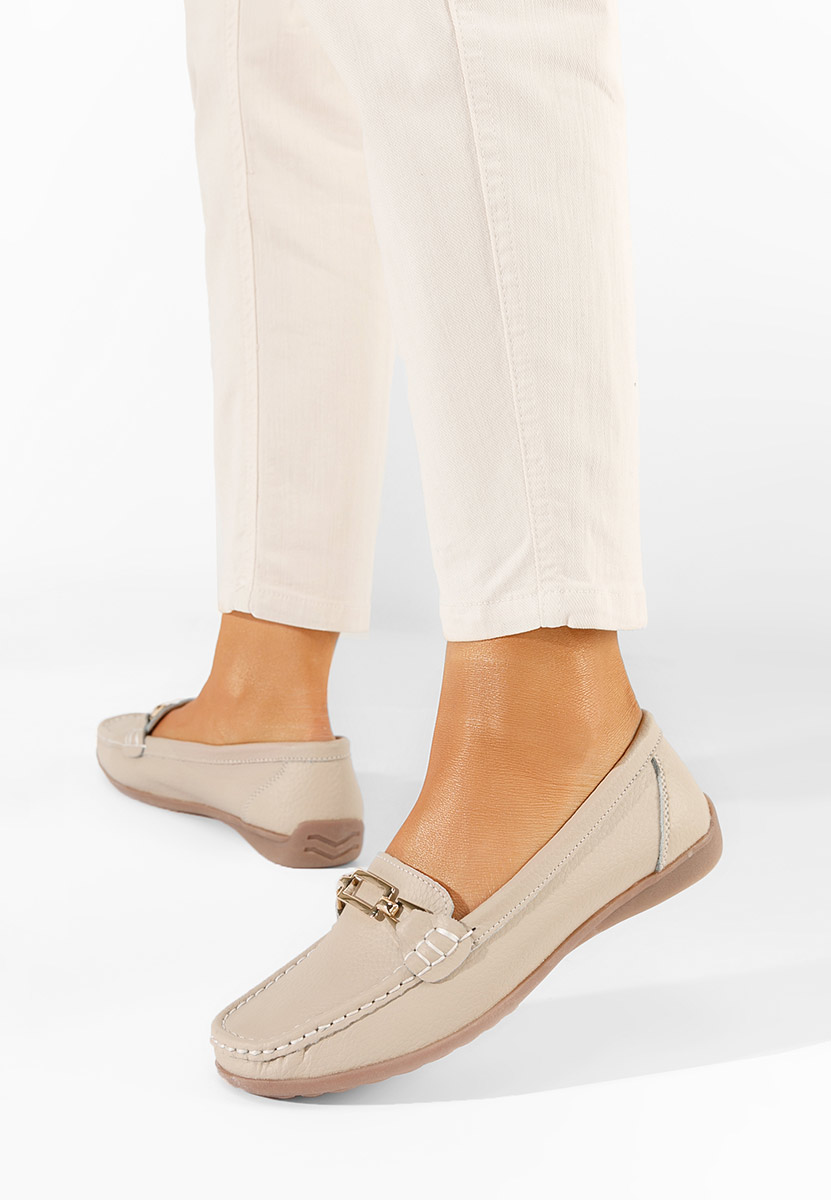 Дамски мокасини естествена кожа Celetina бежов