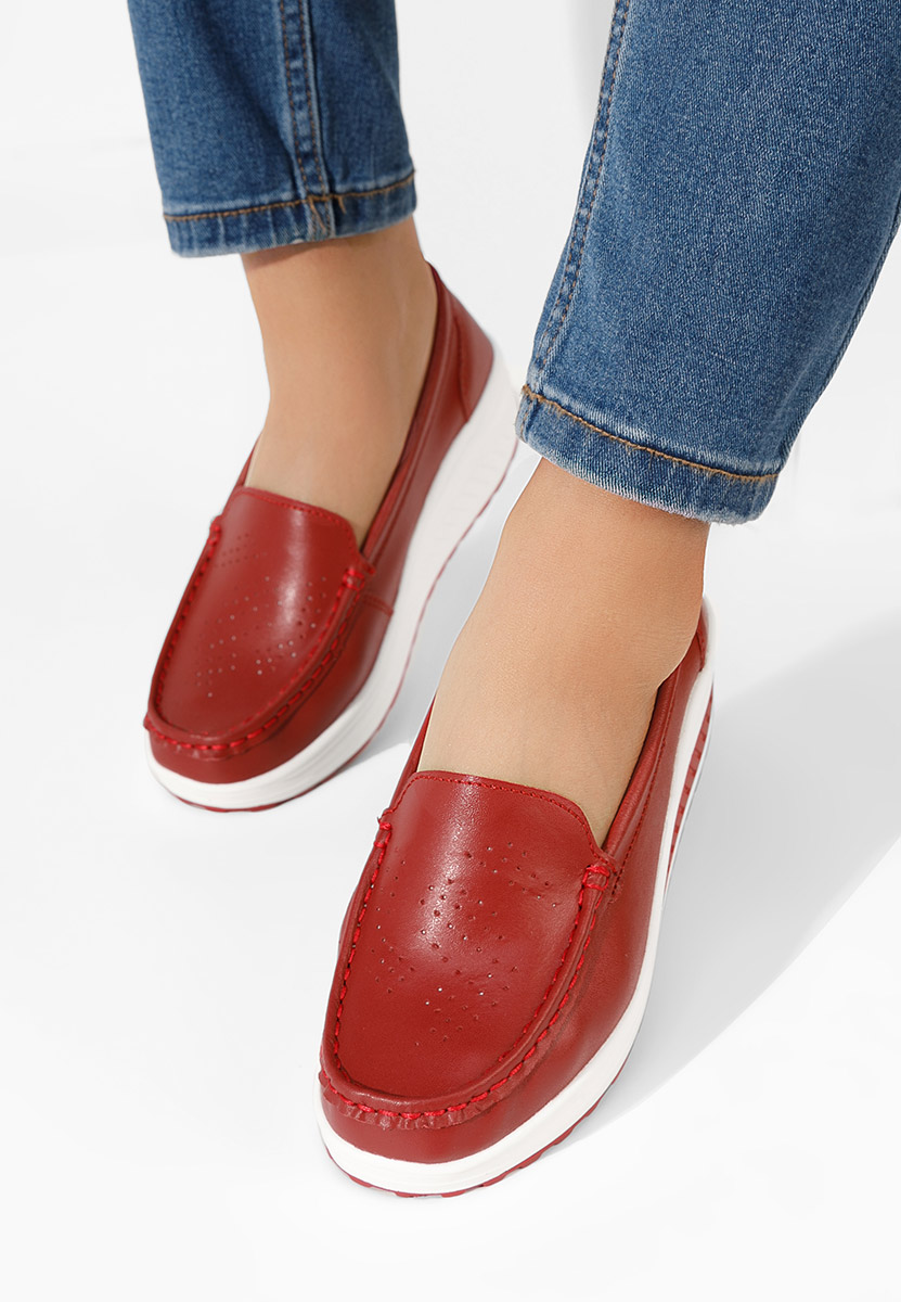 Мокасини от естествена кожа Yustina червен