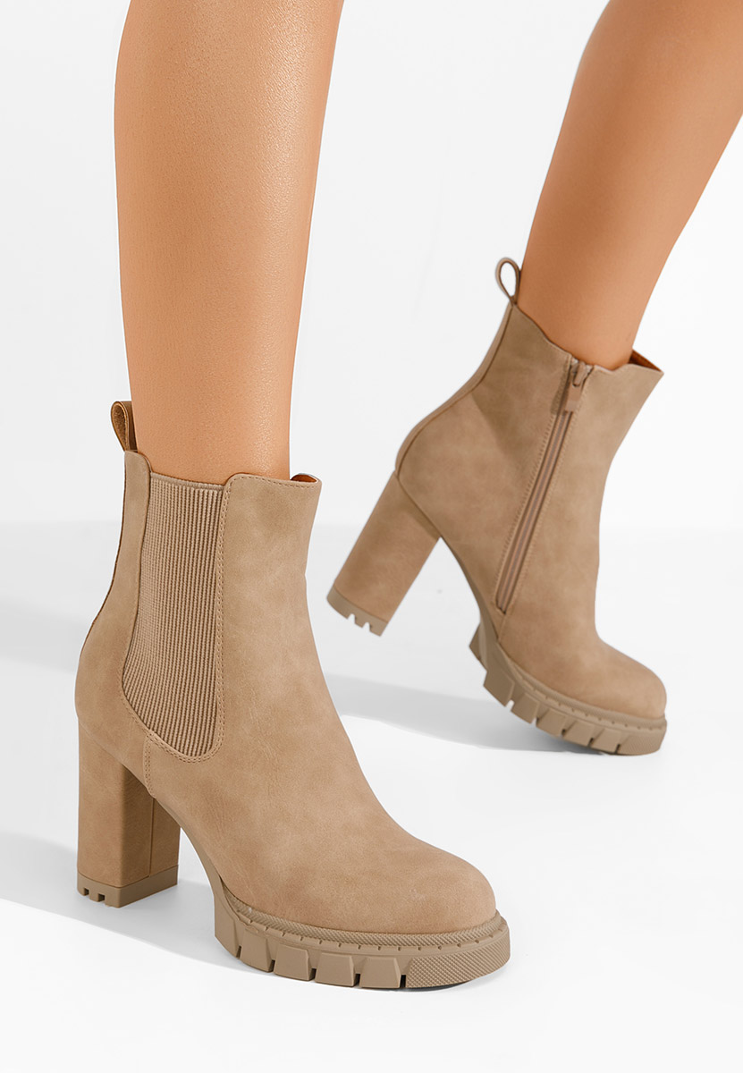 Боти на дебел ток Veloria каки