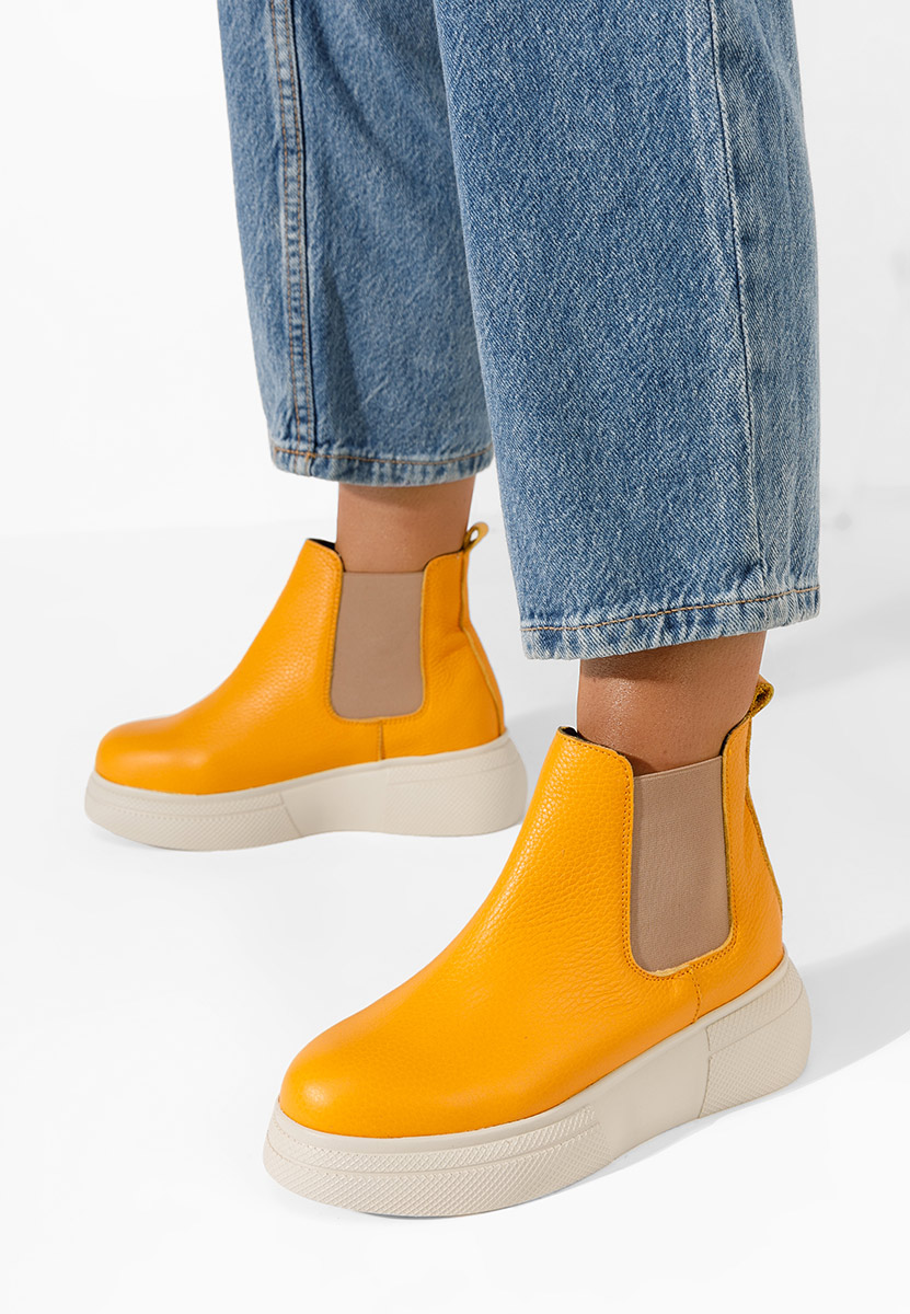 Боти естествена кожа Kisalia жълт