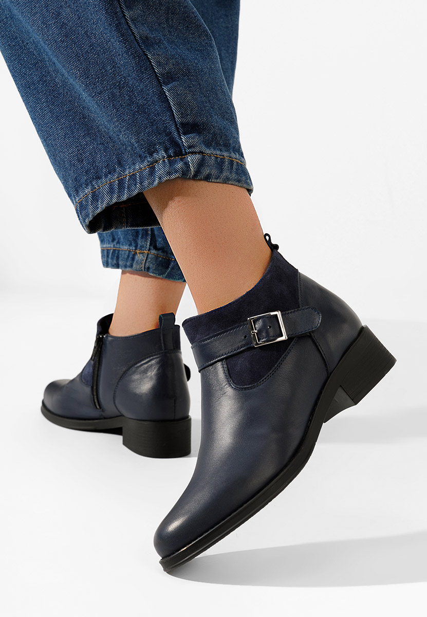 Боти естествена кожа Sarva военно син