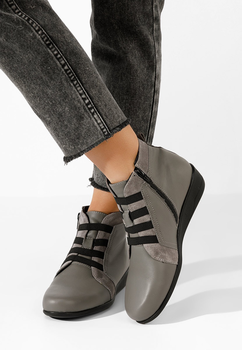 Боти естествена кожа Tashia сив