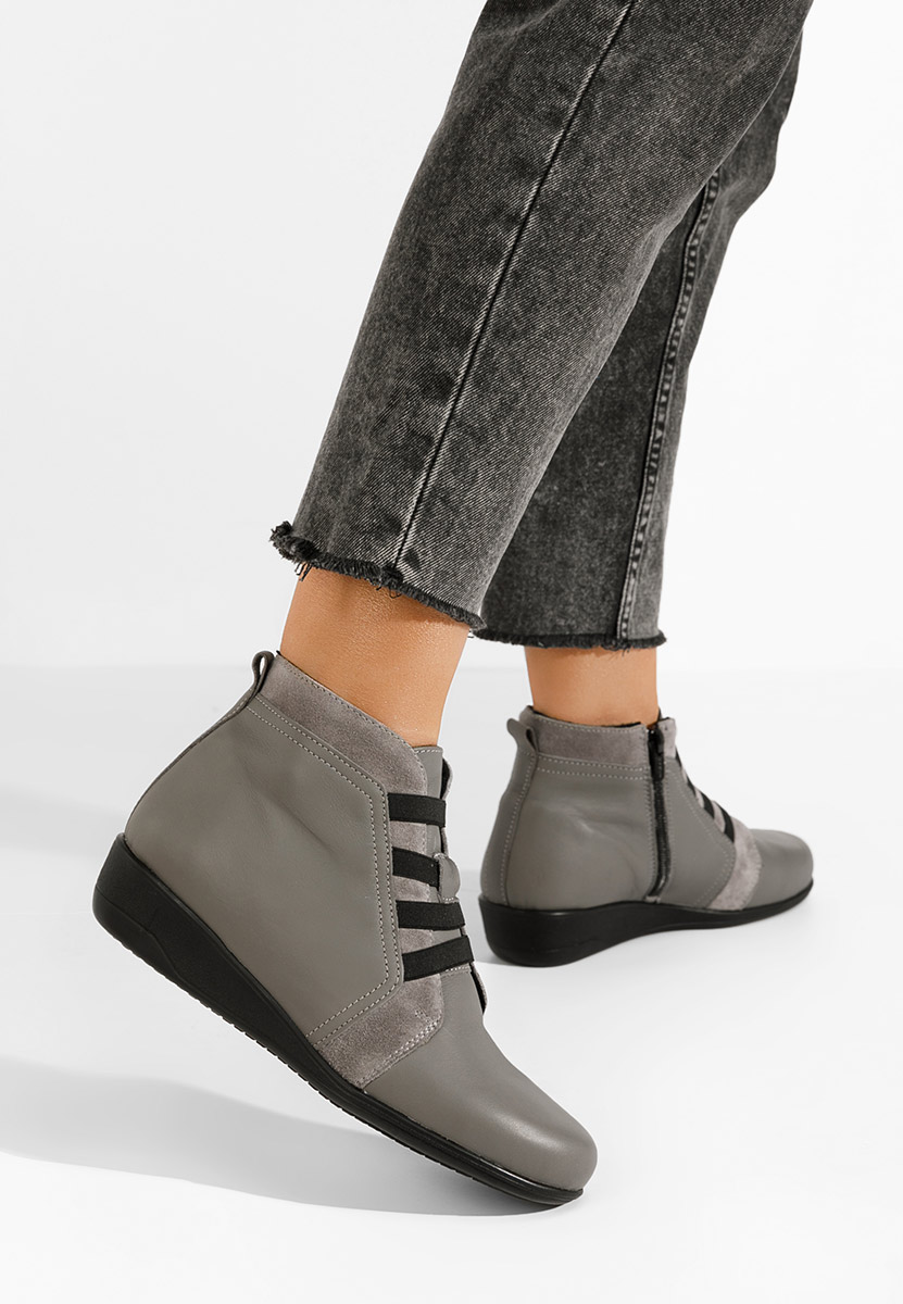 Боти естествена кожа Tashia сив