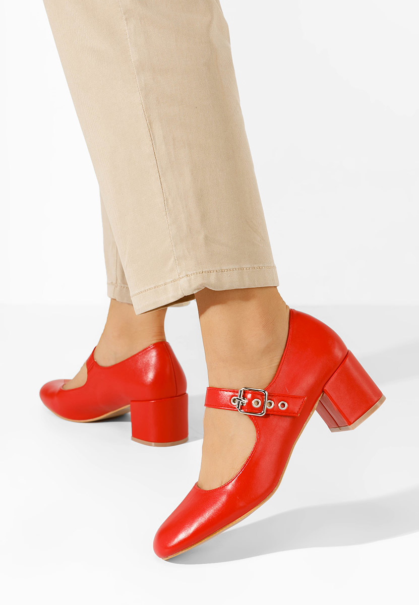 Oбувки с дебел ток Milady червен