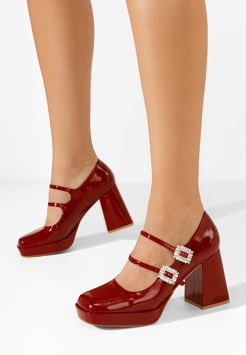 Oбувки с дебел ток Elany червен