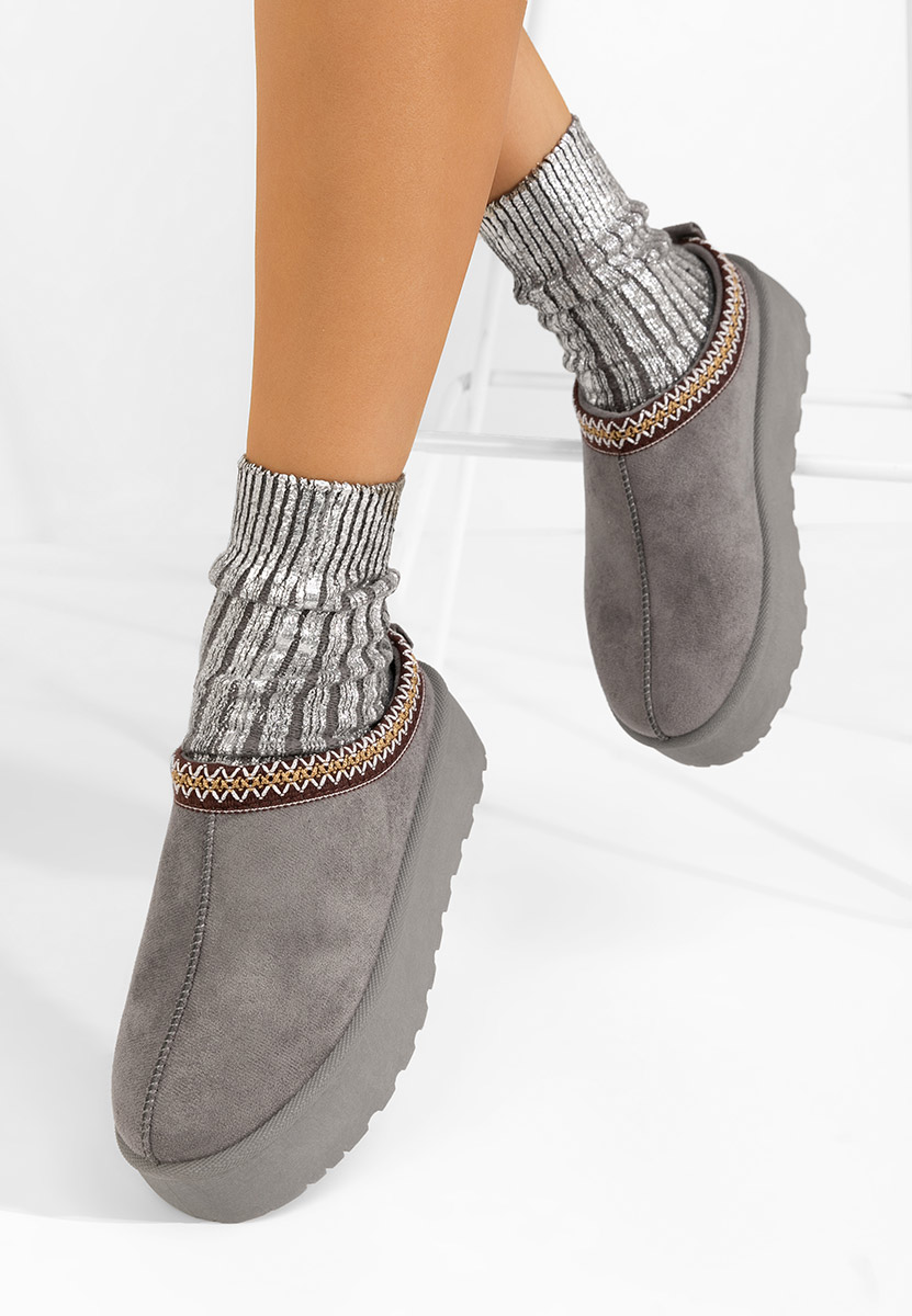 дамски чехли на платформа Comfy сив