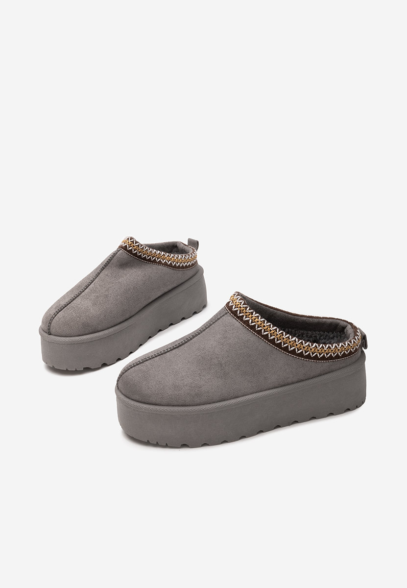 дамски чехли на платформа Comfy сив
