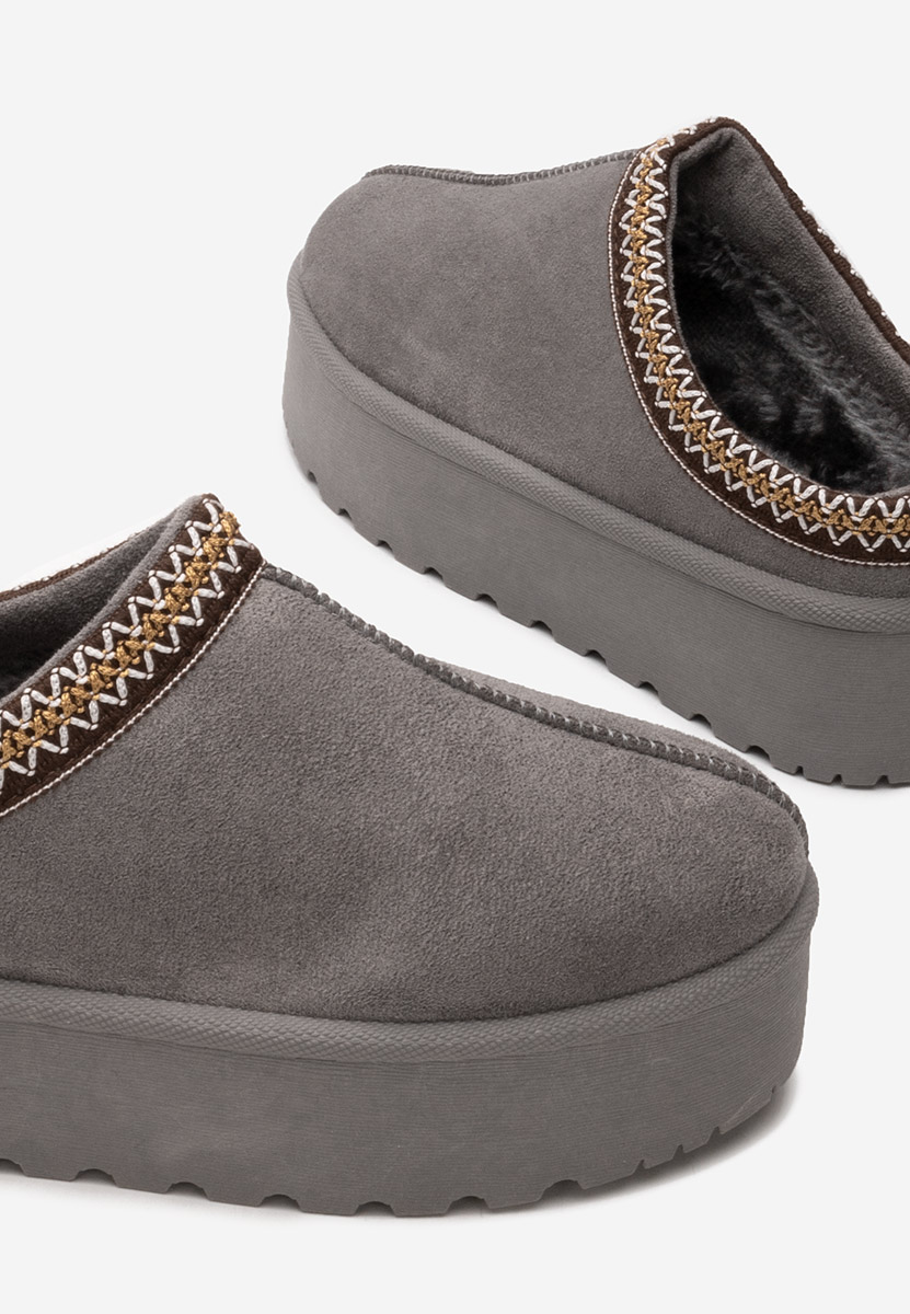 дамски чехли на платформа Comfy сив