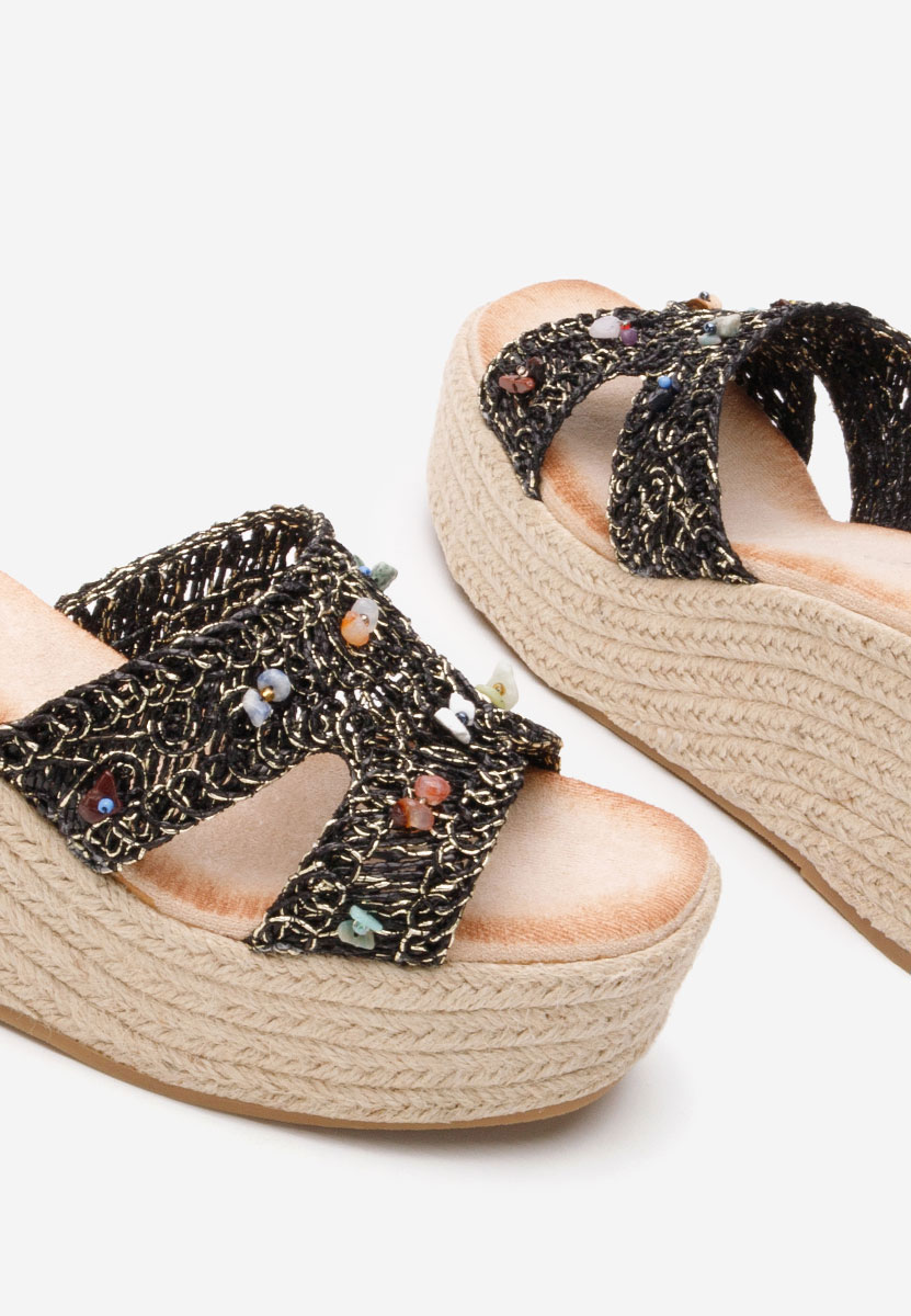 дамски чехли на платформа Laurine черни