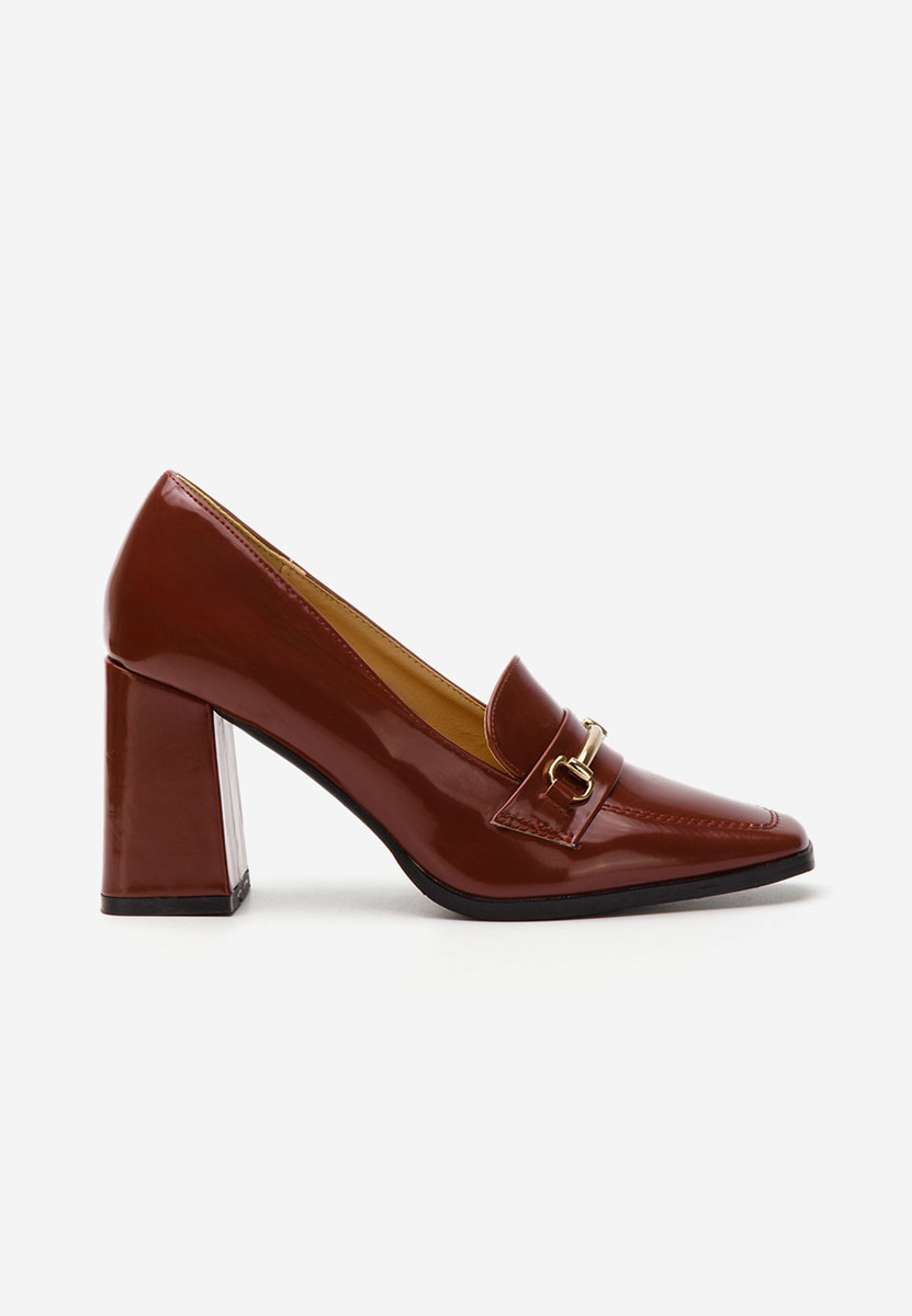 Дамски мокасини на ток Noriana Винено червено