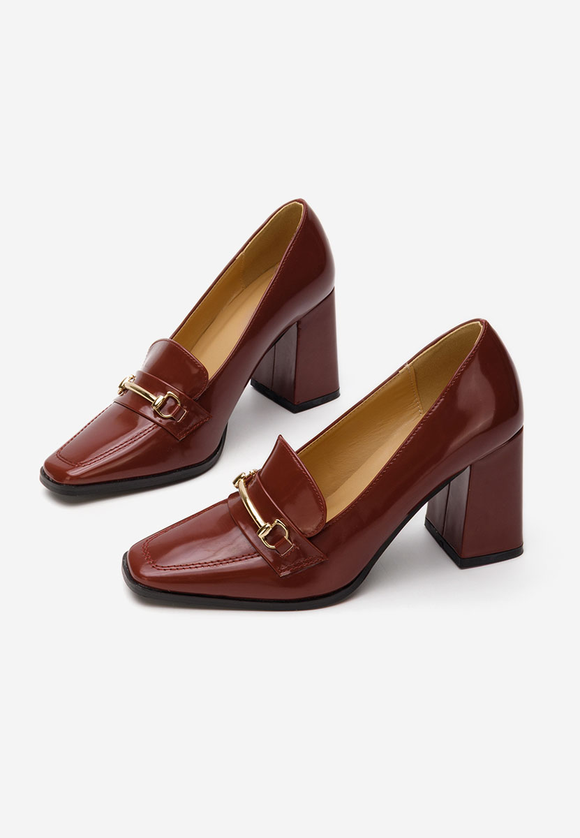 Дамски мокасини на ток Noriana Винено червено