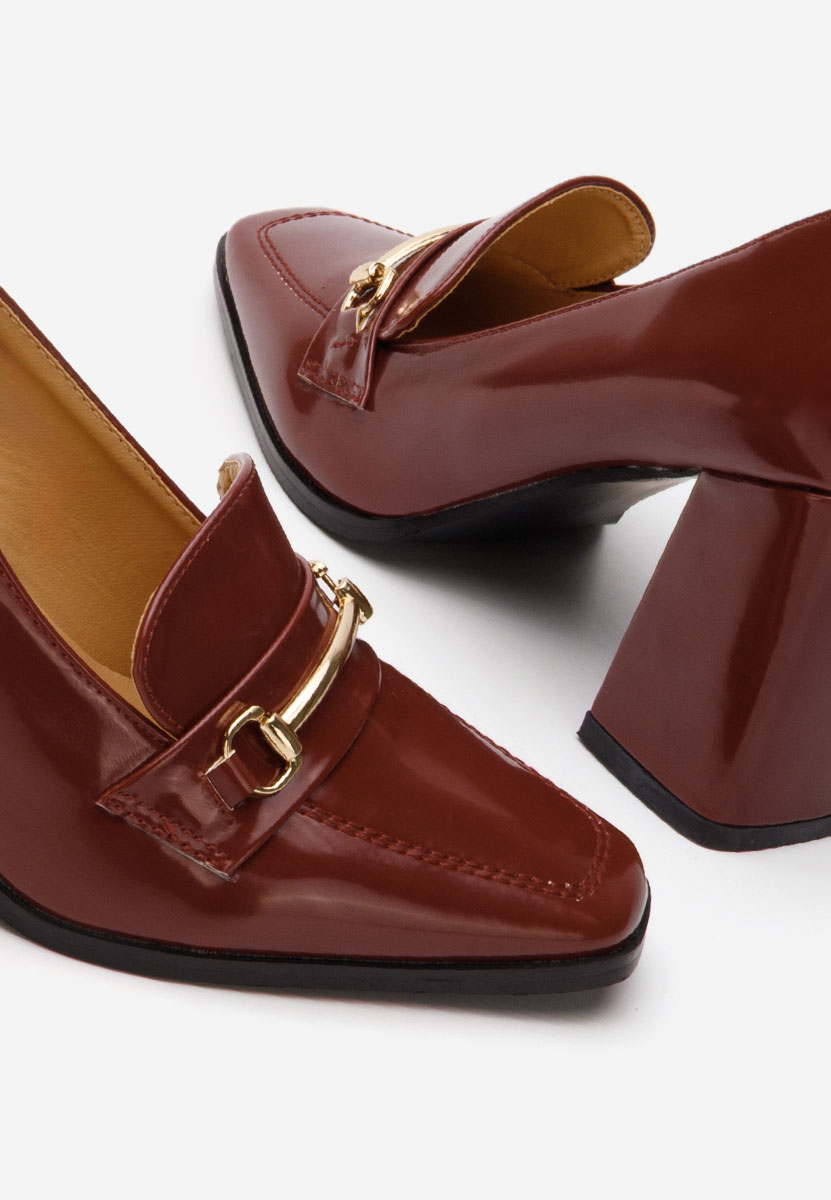 Дамски мокасини на ток Noriana Винено червено