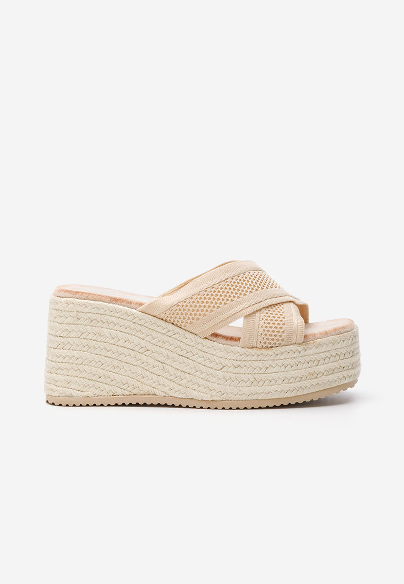 дамски чехли на платформа Maida бежов