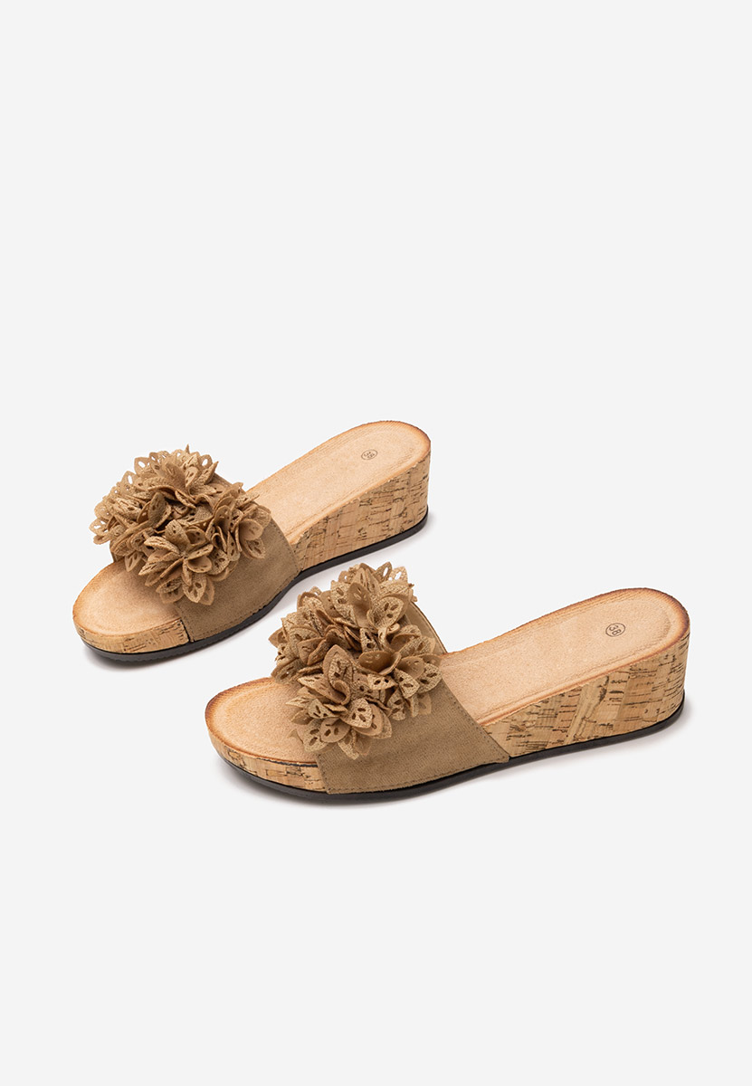 дамски чехли на платформа Floralia каки