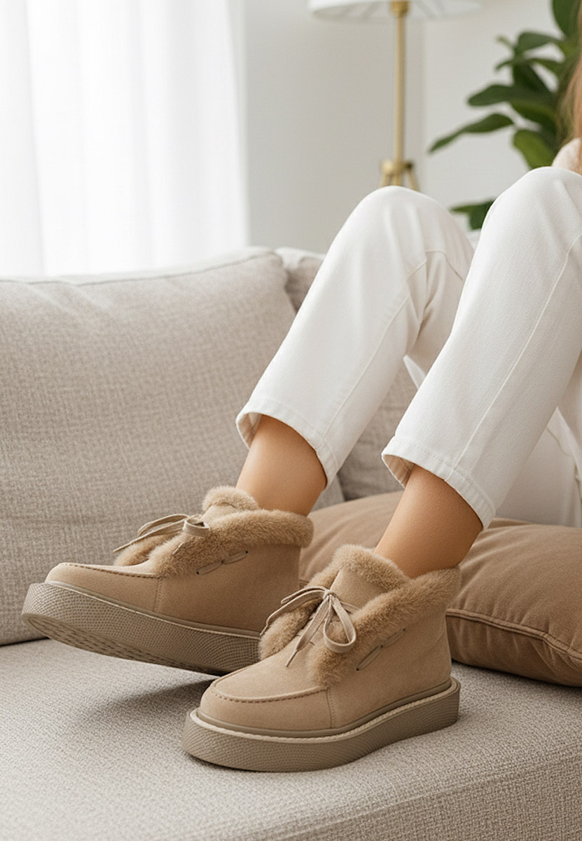 Зимни дамски Ботинки Hazey бежов