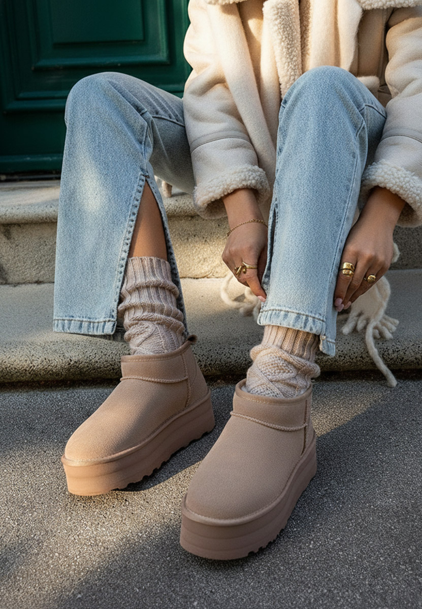 Чизми на платформа Fenoria бежов