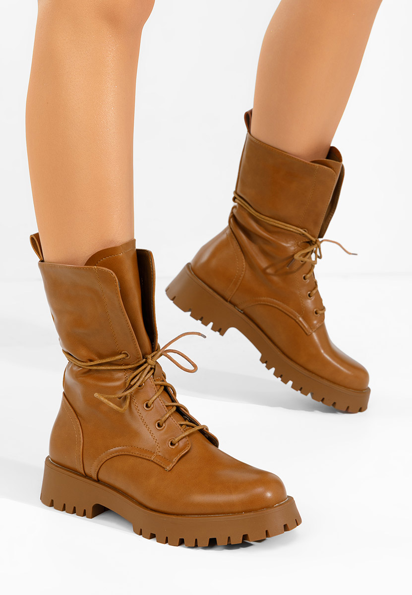 Дамски Боти с връзки Solvia камел