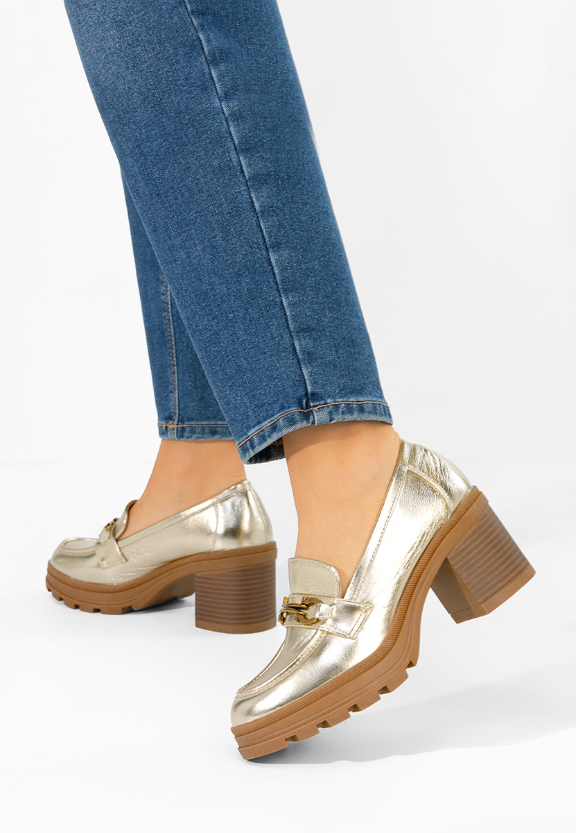 Дамски мокасини на ток Nakata златен