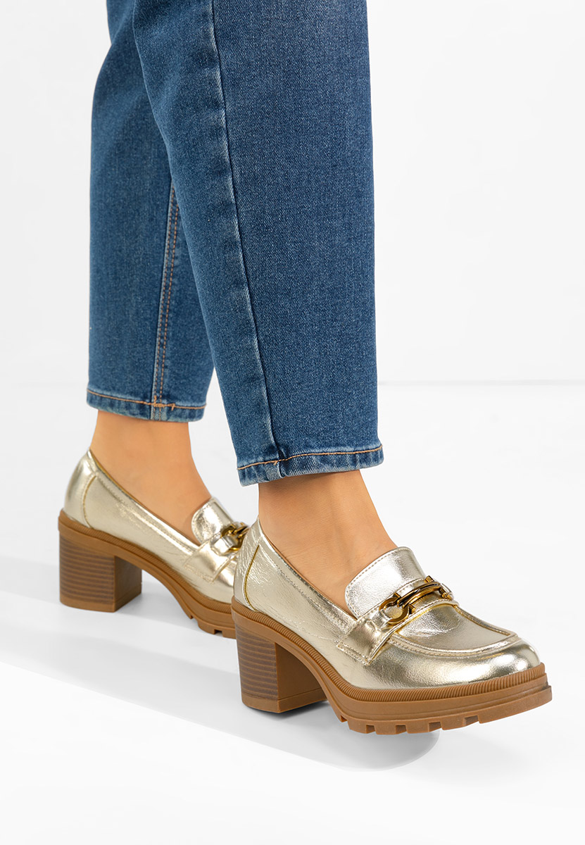 Дамски мокасини на ток Nakata златен