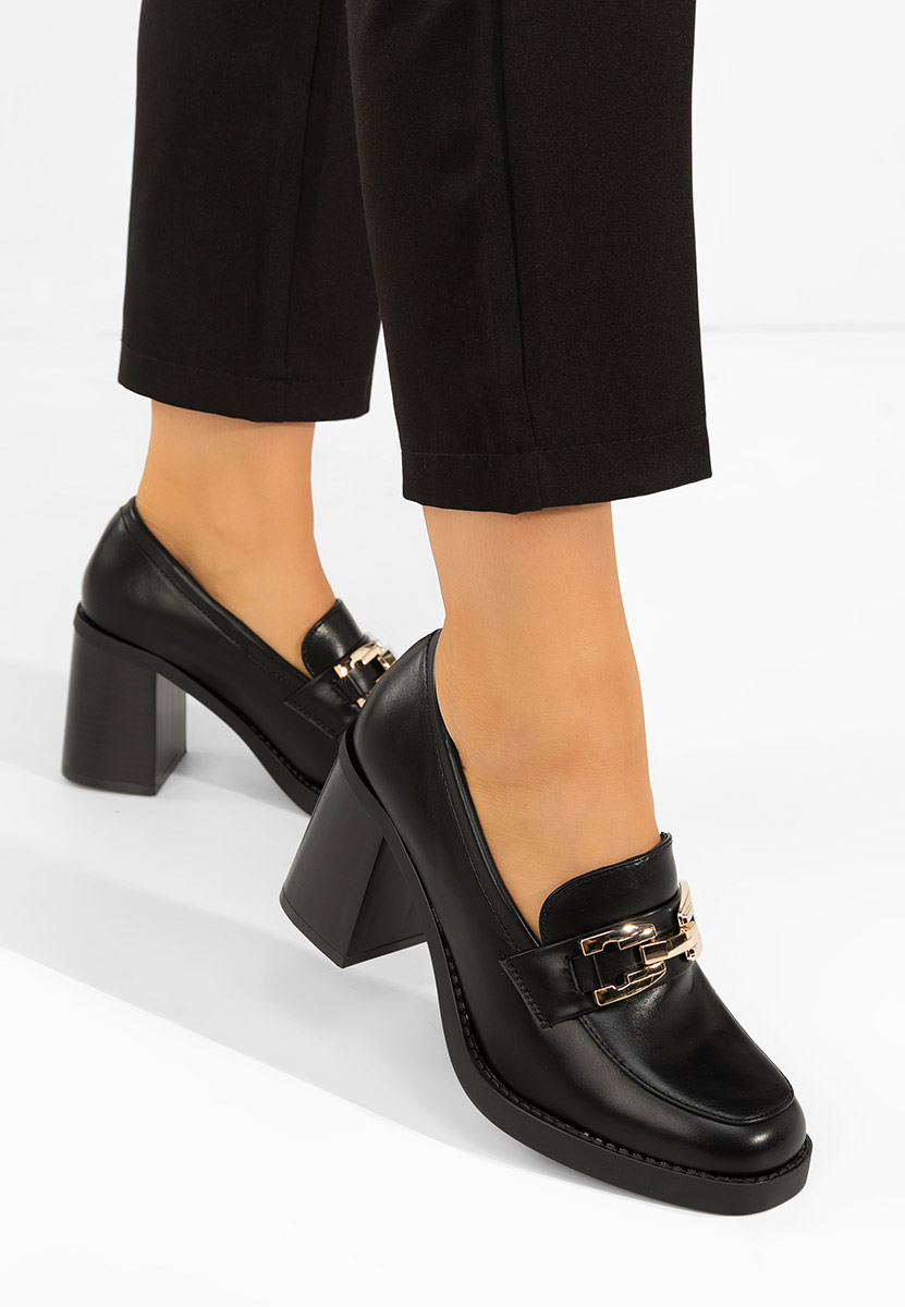 Дамски мокасини на ток Zienna черни