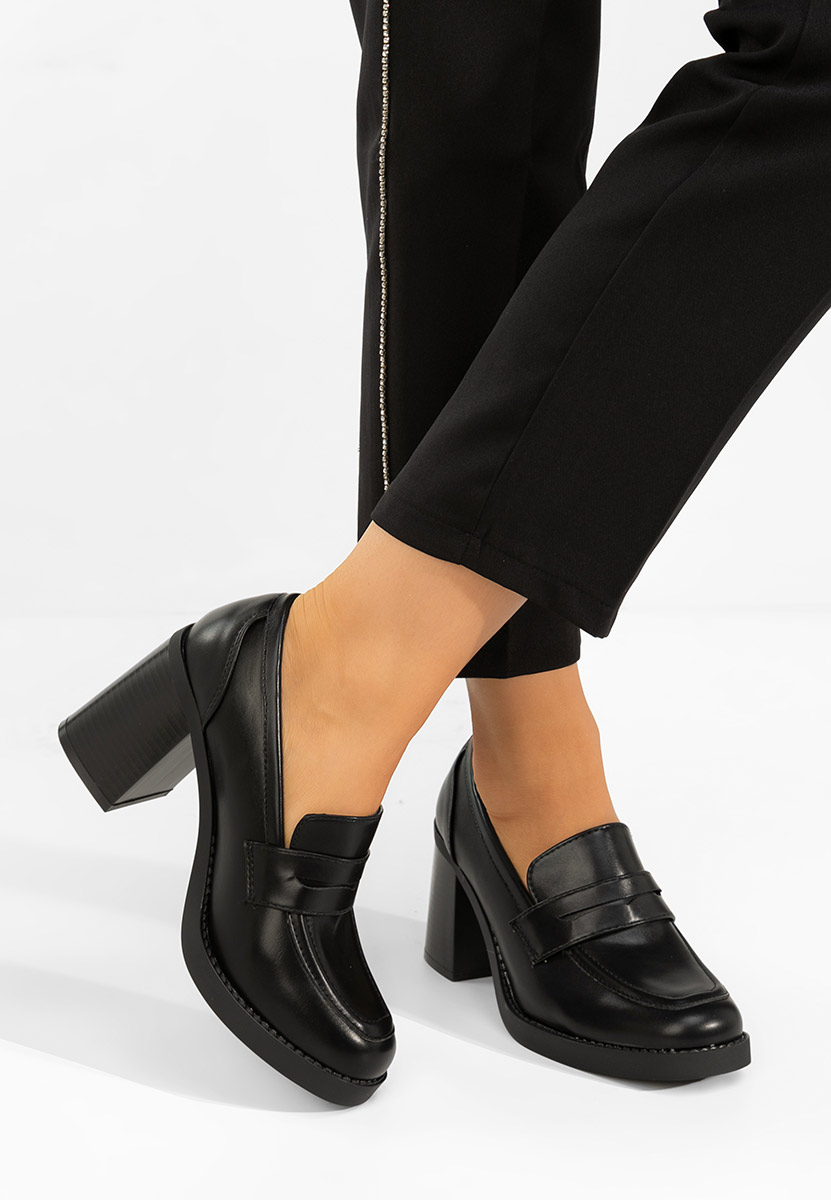 Дамски мокасини на ток Zenova черни