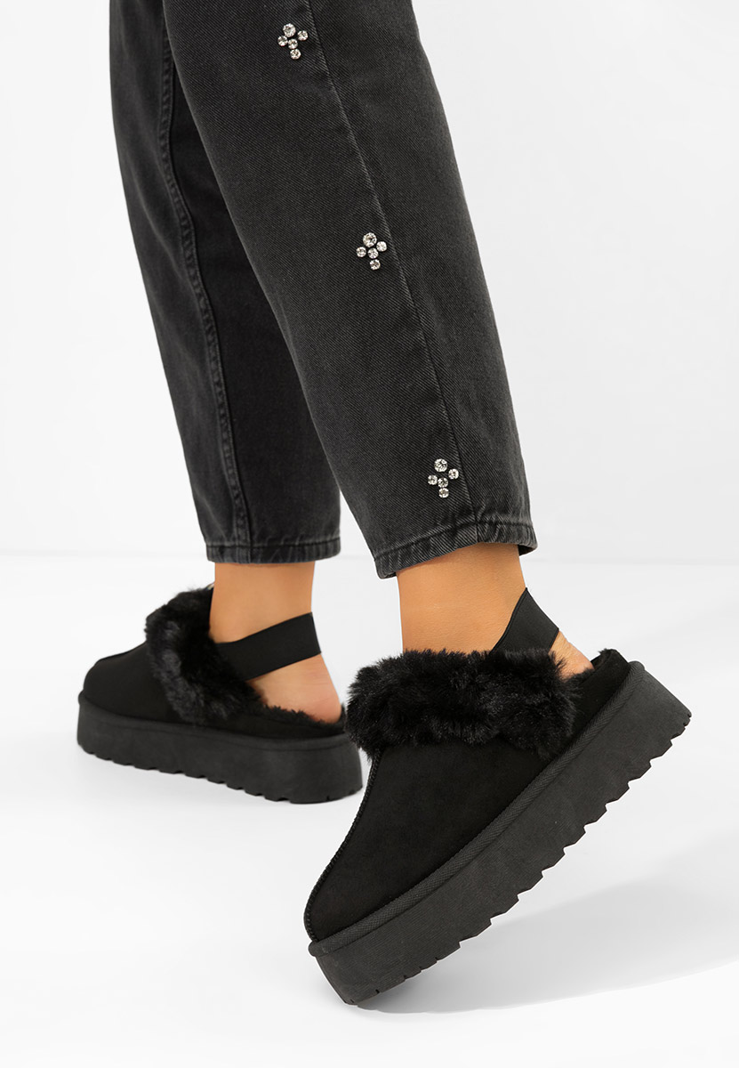 дамски чехли на платформа Edden черни