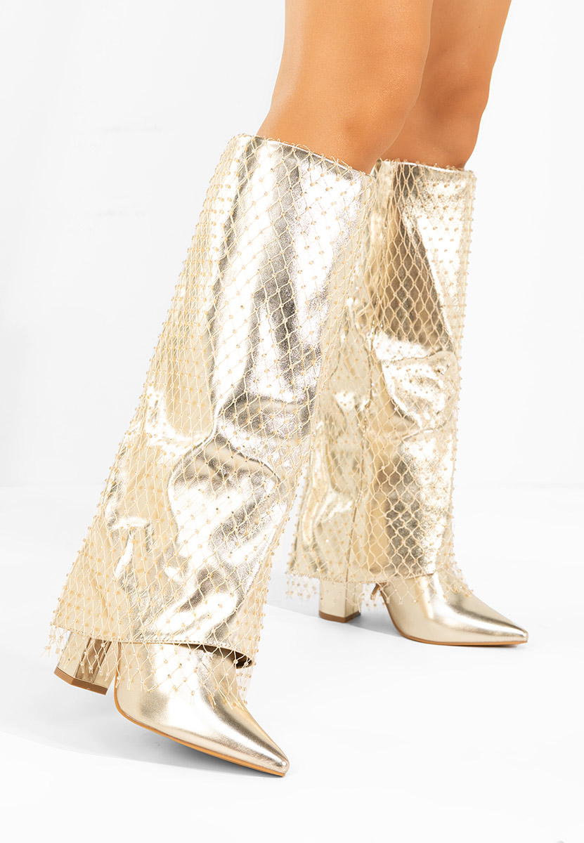 Висок чизми Naelia златен