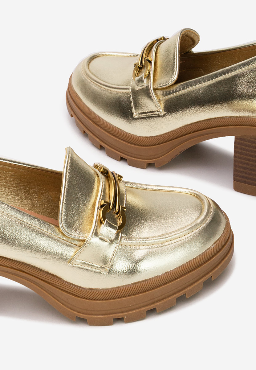 Дамски мокасини на ток Nakata златен