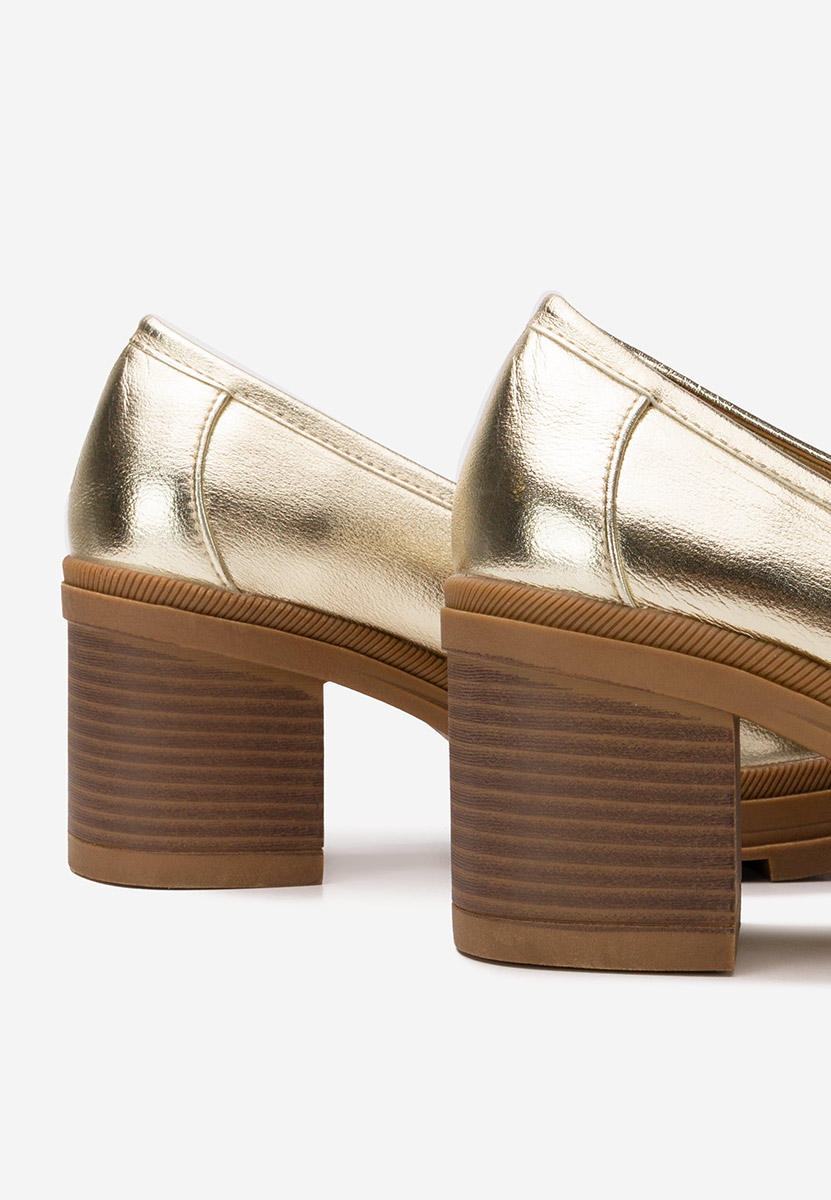 Дамски мокасини на ток Nakata златен