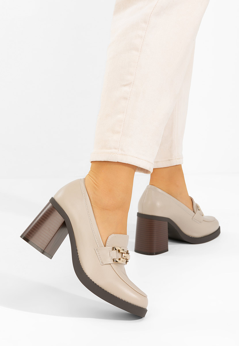 Дамски мокасини на ток Zienna бежов