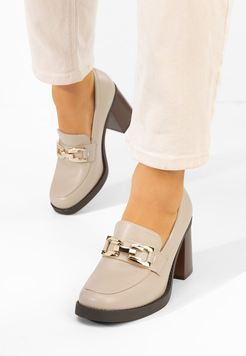 Дамски мокасини на ток Zienna бежов