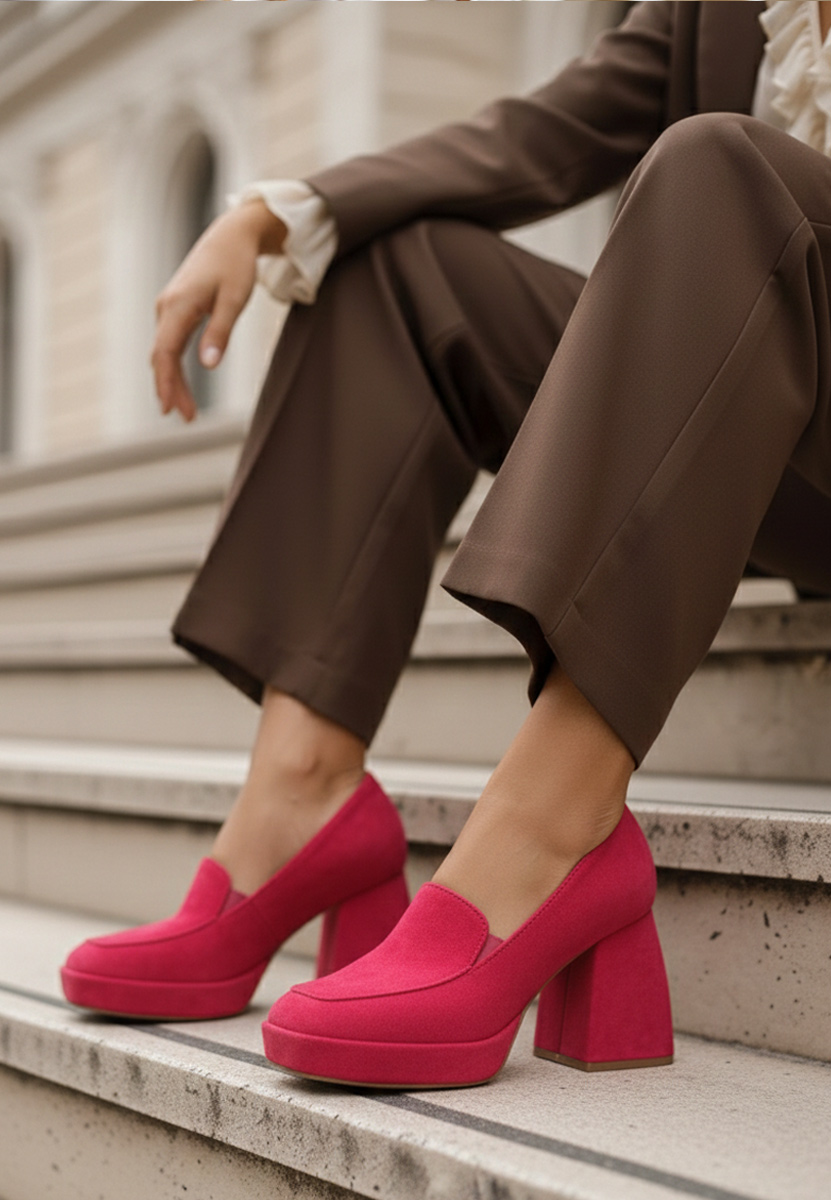 Oбувки с дебел ток розов Hoya