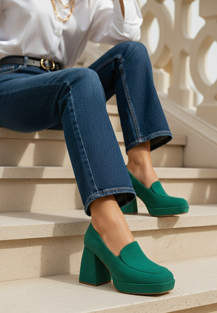 Oбувки с дебел ток зелен Hoya