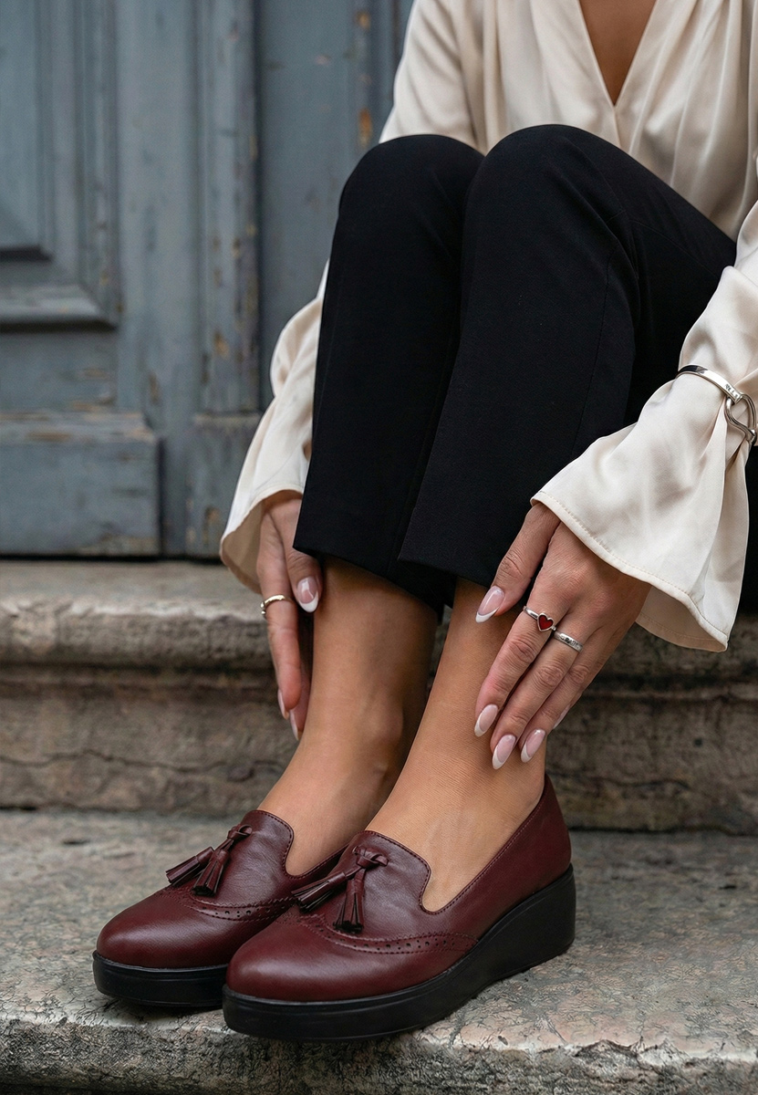 Обувки на платформа Olbia Винено червено