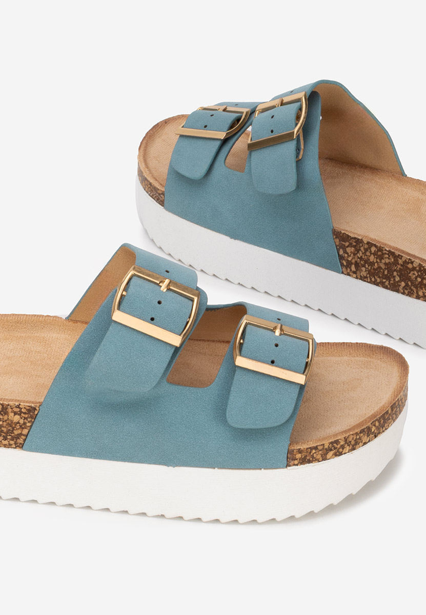 дамски чехли на платформа Alminsa син