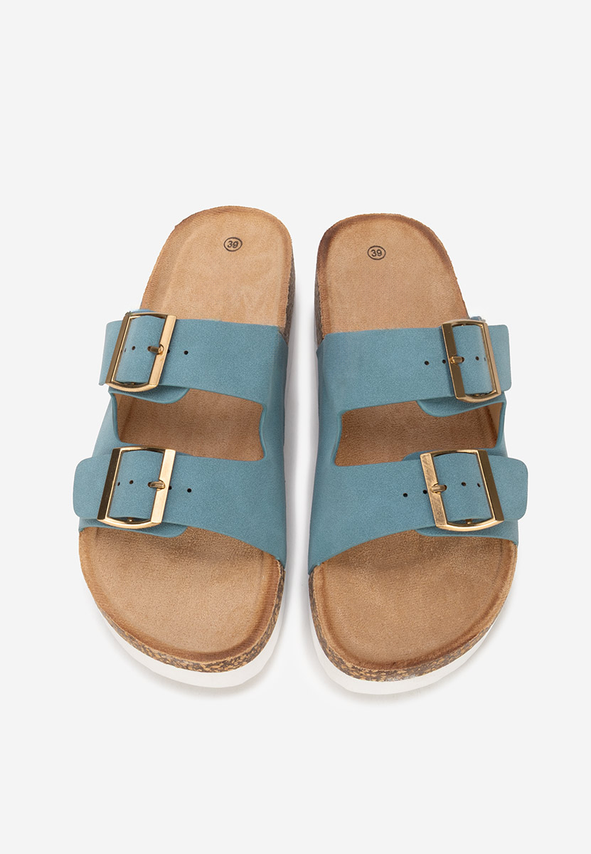 дамски чехли на платформа Alminsa син