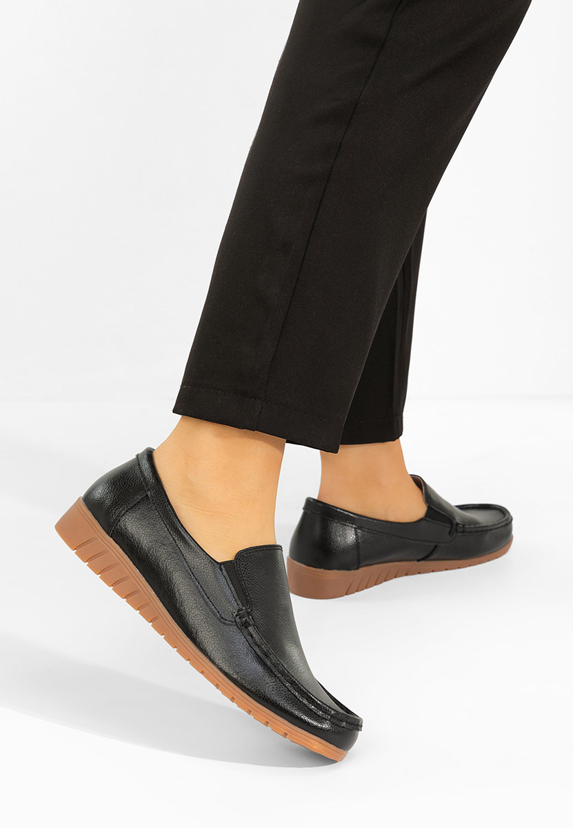 Дамски мокасини естествена кожа Panoma черни