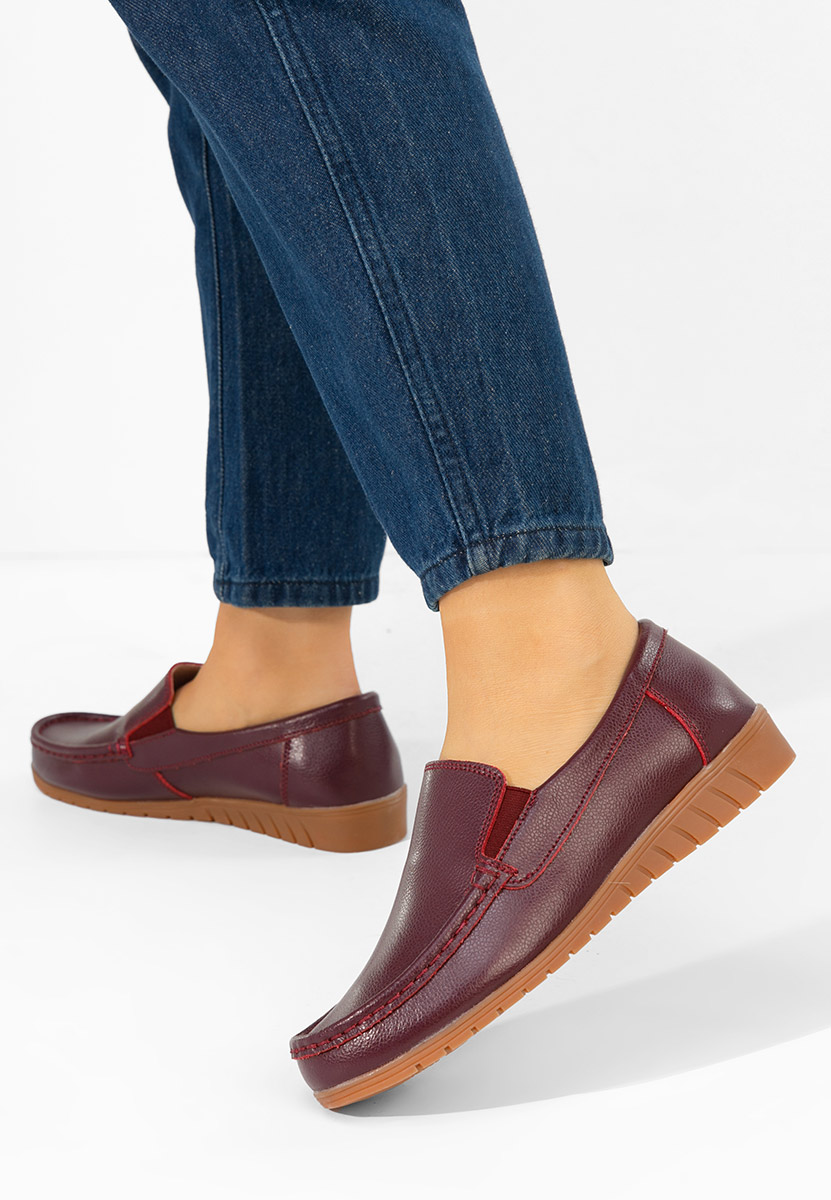 Дамски мокасини естествена кожа Panoma Винено червено