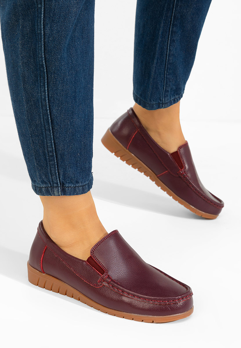 Дамски мокасини естествена кожа Panoma Винено червено