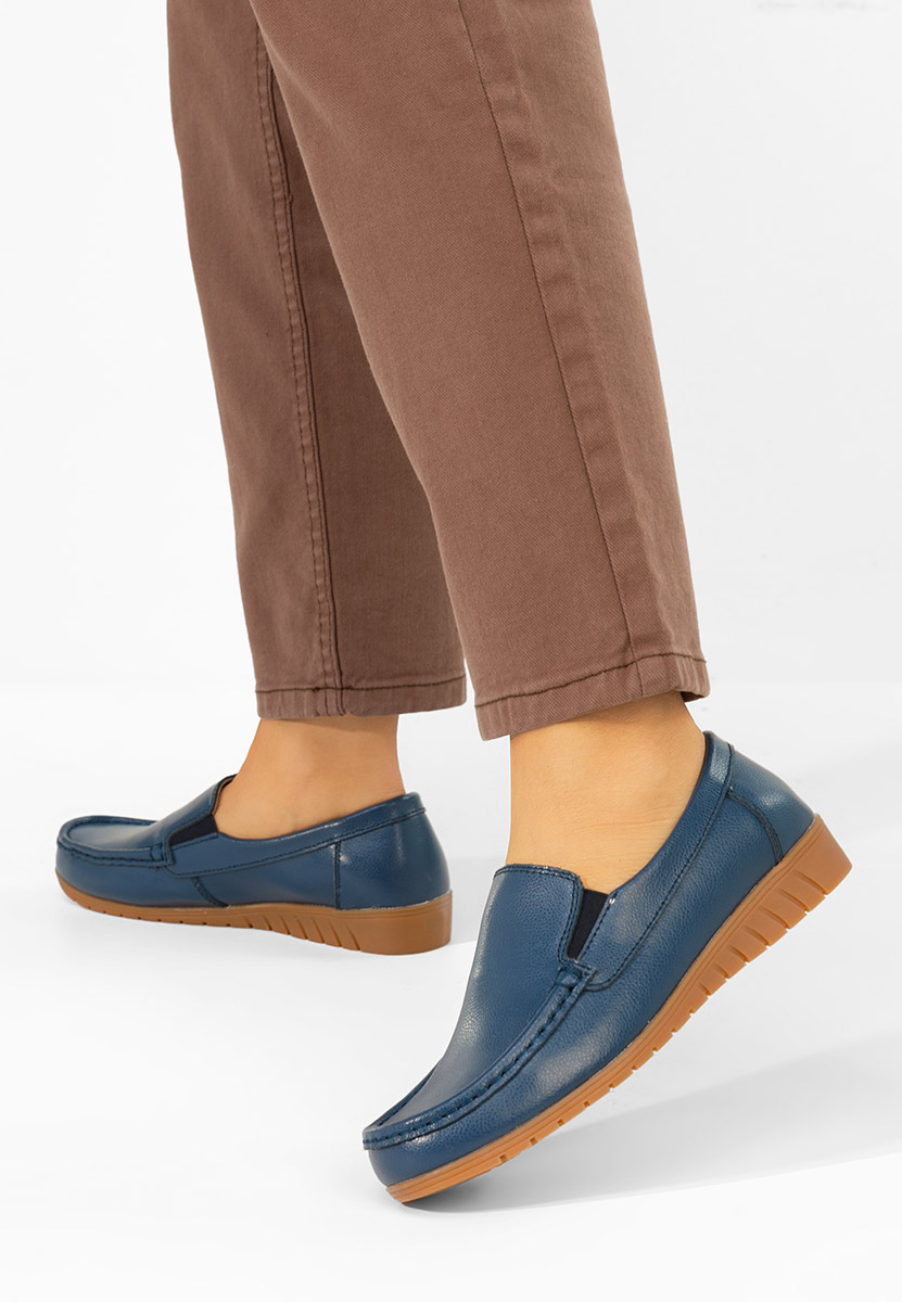 Дамски мокасини естествена кожа Panoma военно син