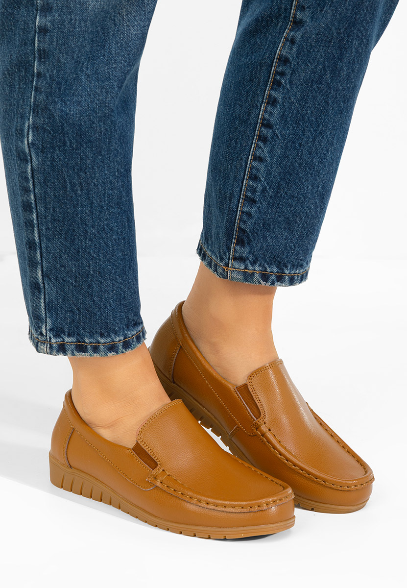 Дамски мокасини естествена кожа Panoma камел