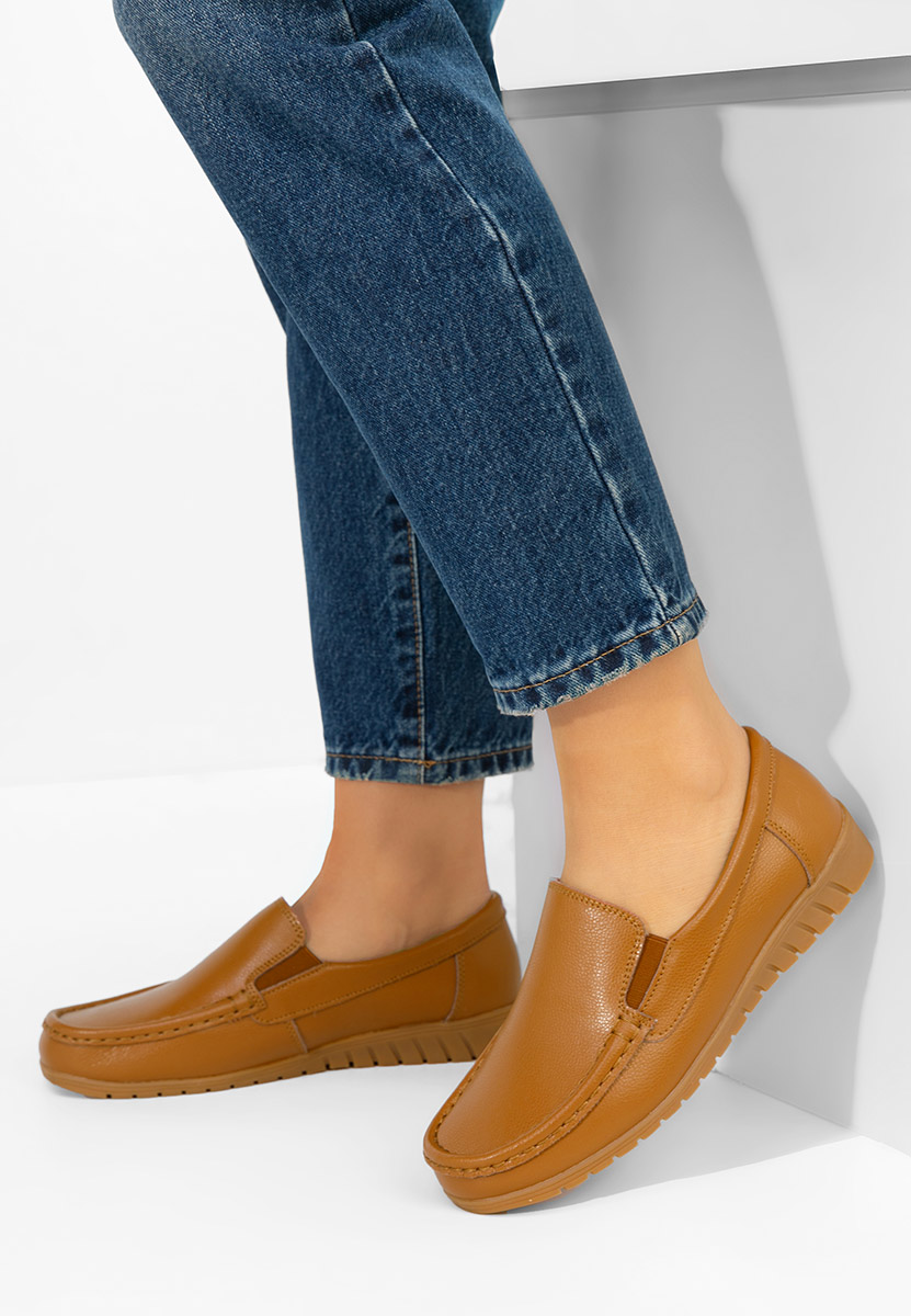 Дамски мокасини естествена кожа Panoma камел