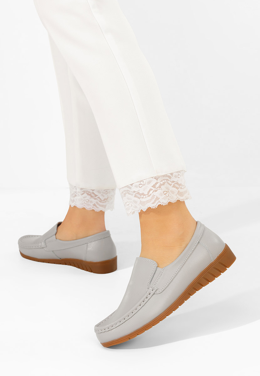 Дамски мокасини естествена кожа Panoma сив