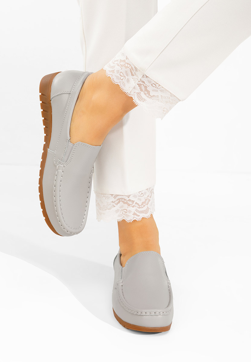 Дамски мокасини естествена кожа Panoma сив