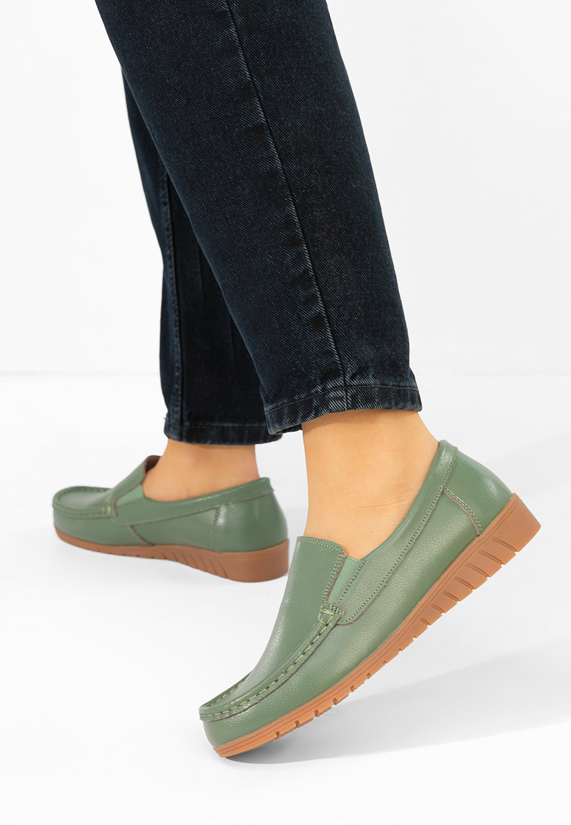 Дамски мокасини естествена кожа Panoma зелен