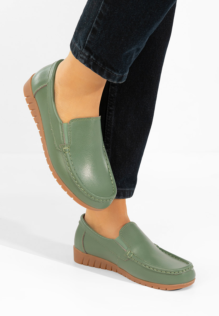 Дамски мокасини естествена кожа Panoma зелен