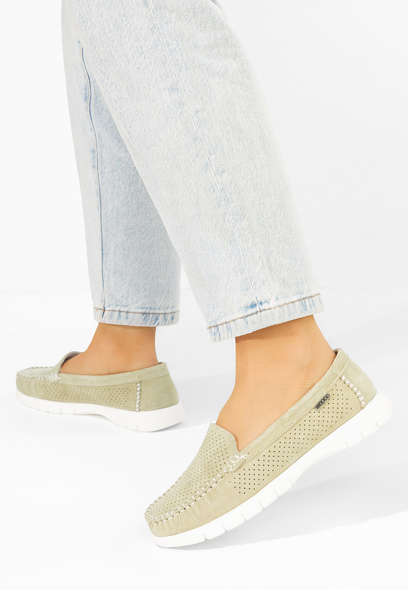 Дамски мокасини естествена кожа Irsaia зелен